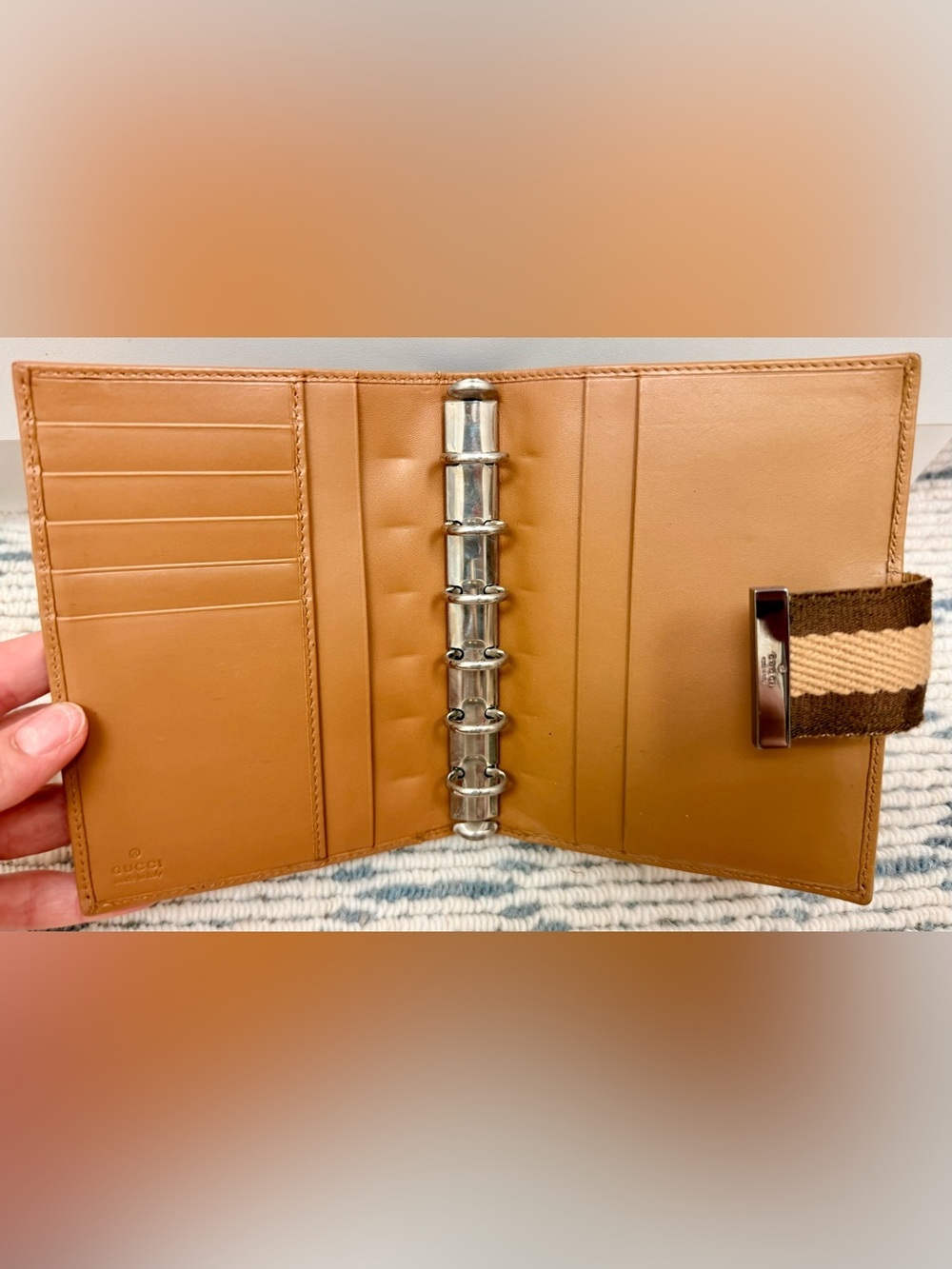 GUCCI Vintage Y2K Rare Unisex Camel Brown Leather 2-Way 6-Ring Agenda Planner - Picture 14 of 16